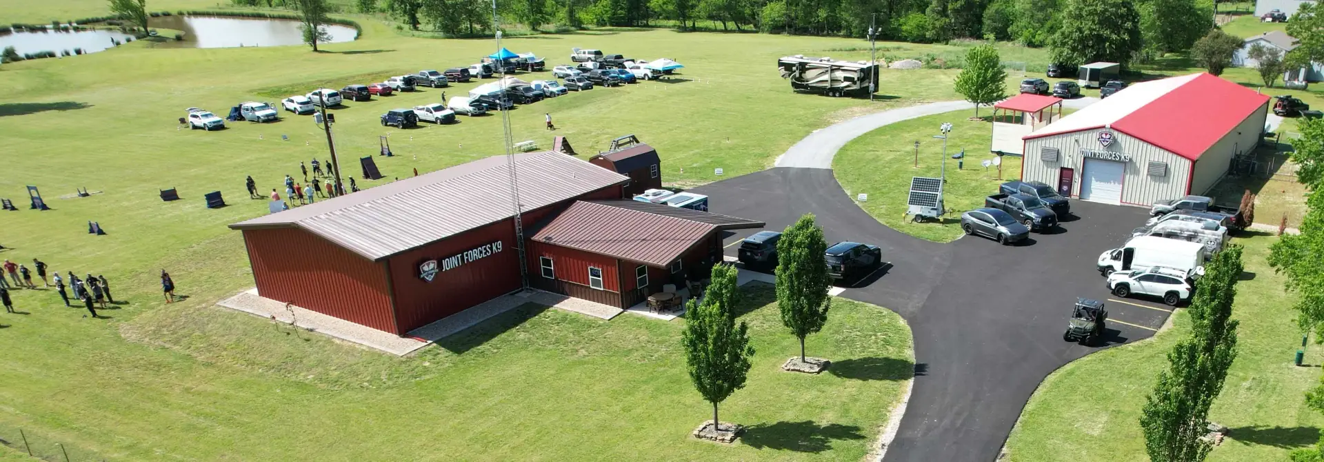 Aerial view of the Joint Forces K9 training campus in Siloam Springs